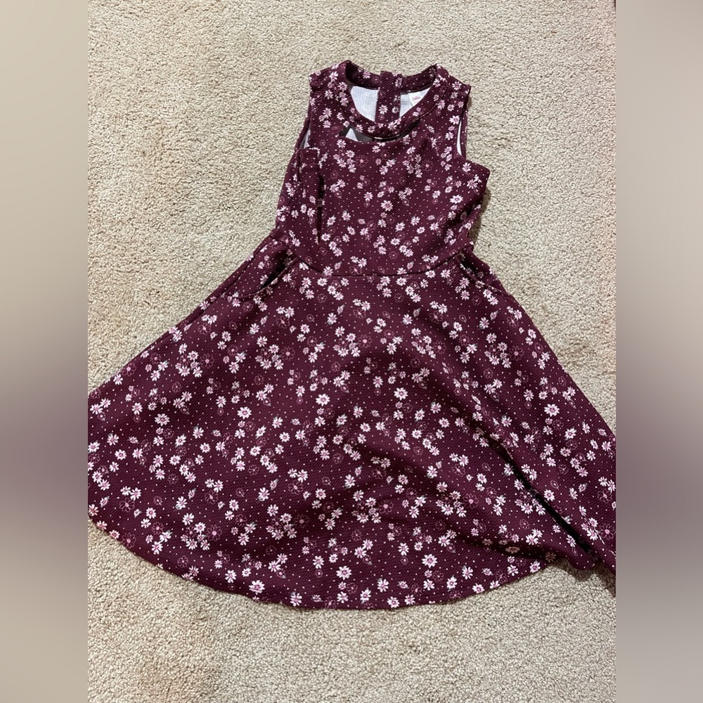 Maroon with flowers Girls Medium size 10 short Dress